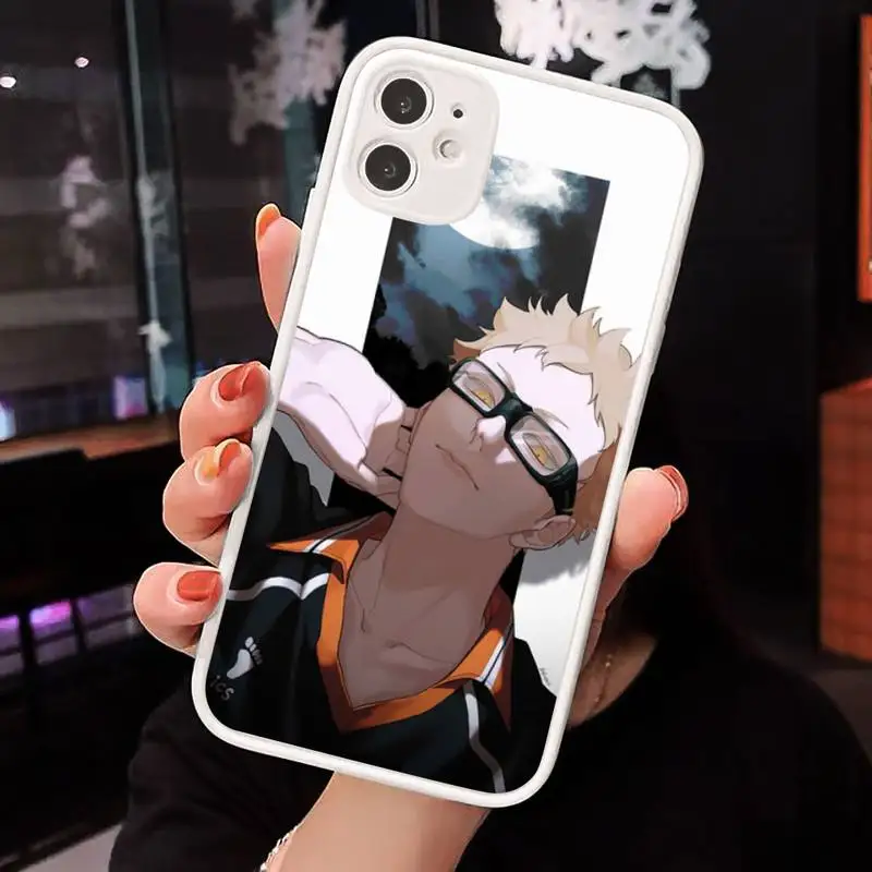 

tsukishima kei Haikyuu anime series Phone Case For iPhone 12 11 Mini Pro XR XS Max 7 8 Plus X Matte transparent White Back Cover