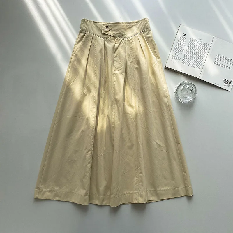 

KUSAHIKI Woman Skirts Korean High Waisted Causal A-line Skirt 2021 Summer New Fashion Mid-calf Bottoms Faldas De Mujer 6J466