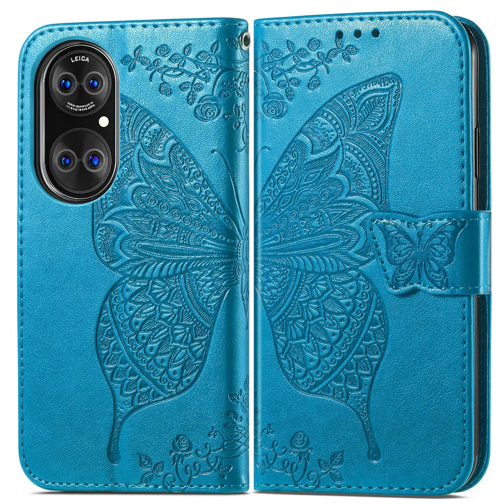 

NEW For Huawei P50 Pro 2021 Phone Case 3D Embossed Butterfly Wallet Skin for Huawei P50 Case P 50 P50Pro Flip Cover Shockproof F