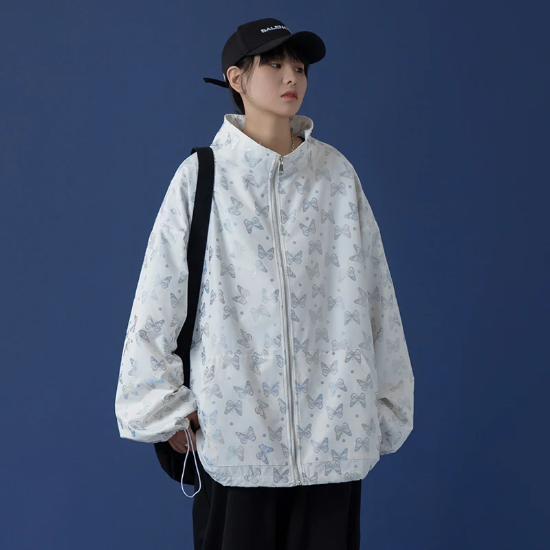 Весна Осень 2020 женские куртки с принтом Повседневная ветровка пальто на молнии