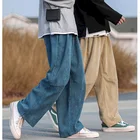 Вельветовые повседневные штаны мужские 2021 тренд в гонконгском стиле широкие прямые легкие японские Свободные Брюки с подвесками для осени