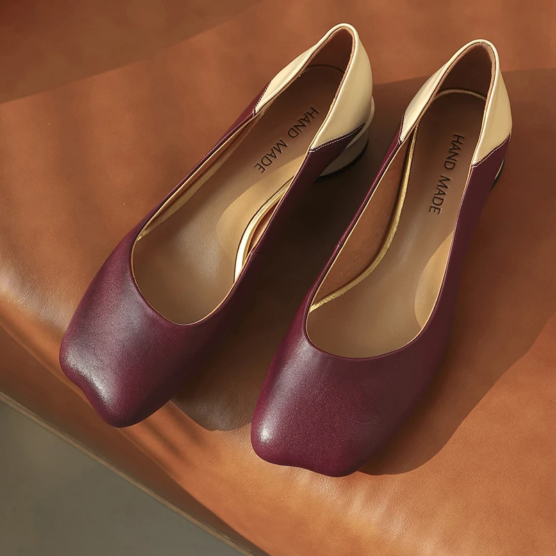 

Mixed colorsladies Shoes Genuine Leather Thick low Heels Pumps Women 2021 Newest Fashion Party Shoes Woman Heels