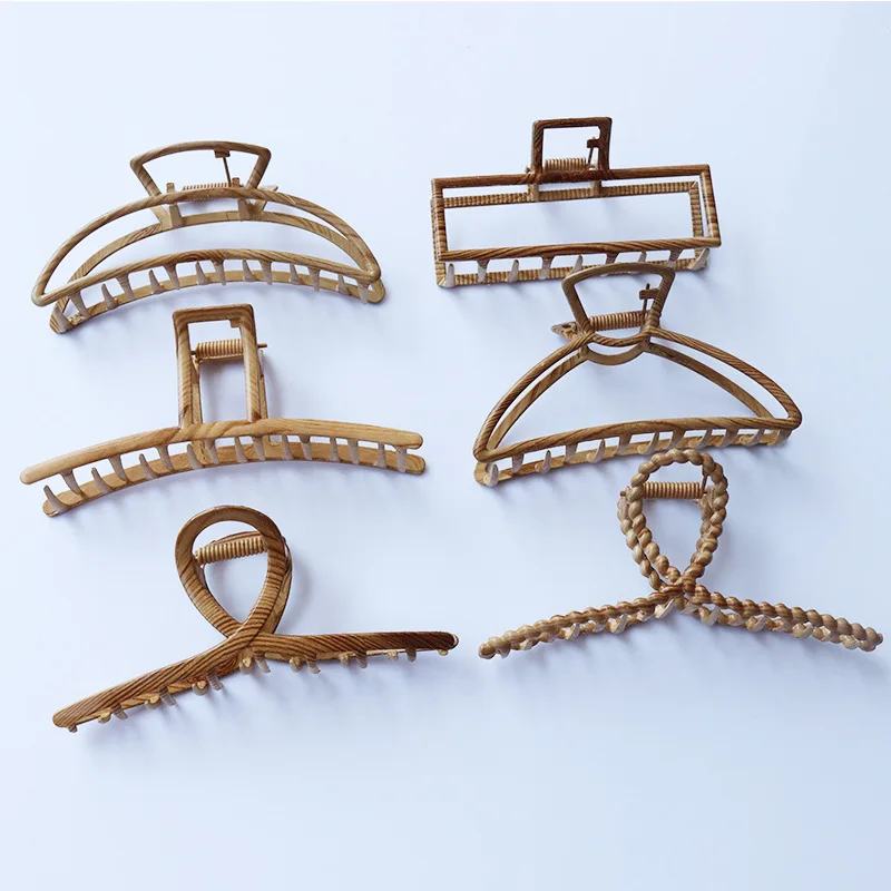 

New Hot Selling Wood Grain Large Metal Hair Claw Clip Metal Shark Clip Hair Claw Clips For Women Hair Accessories