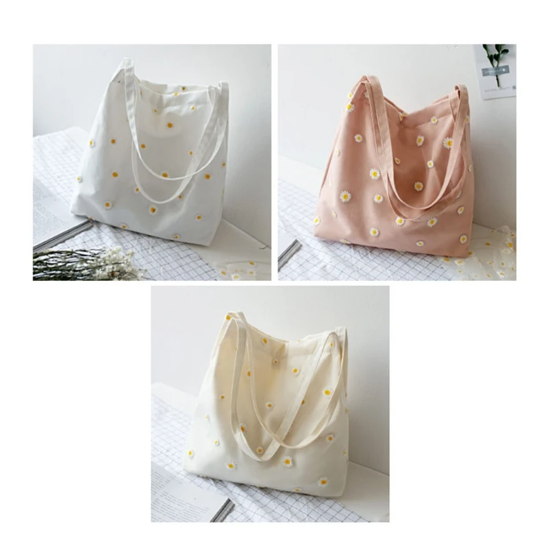 

Модные сумки на плечо для женщин, женская сумка-шоппер, сумка, милая сумка с вышивкой и маргаритками