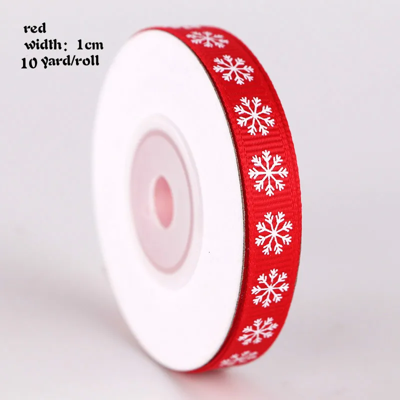 snowflake red 10/25 ярдов/рулон 10 мм 25 мм 38 мм шелковые рождественские атласные ленты из полиэстера для рукоделия швейная лента материалы ручной работы подарочная упаковка - Цвет: snowflake red