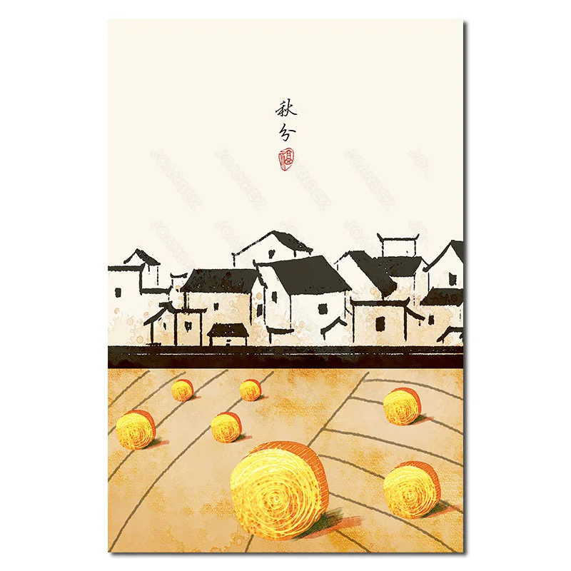 

Ancient Style Canvas Material Painted House Light Background Poster 2 Pc and Living Room Furniture Sofa Decorative Art