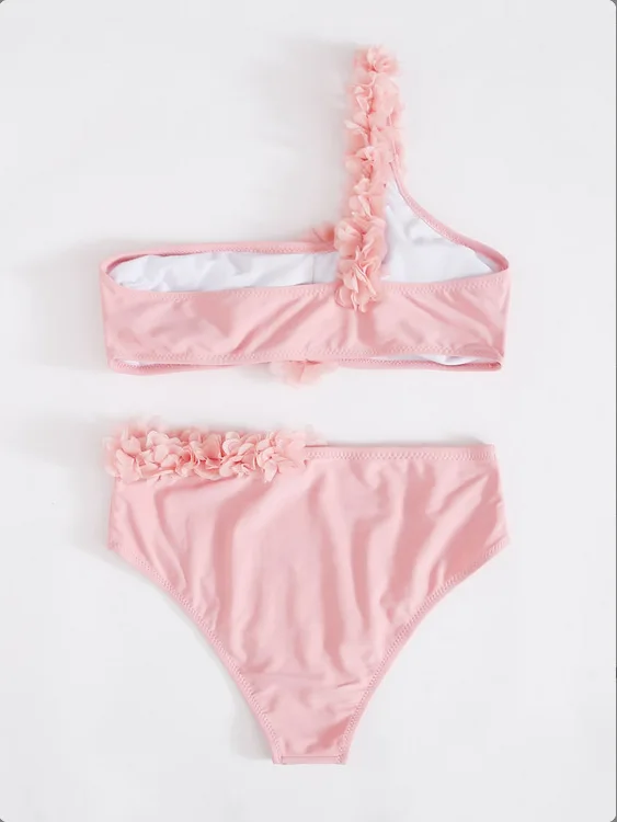 

Sexy Floral One shoulder Bandeau Bikini Set Push Up Bikinis Women 3D Flower Swimwear Female Biquini High Waisted Bathing Suits