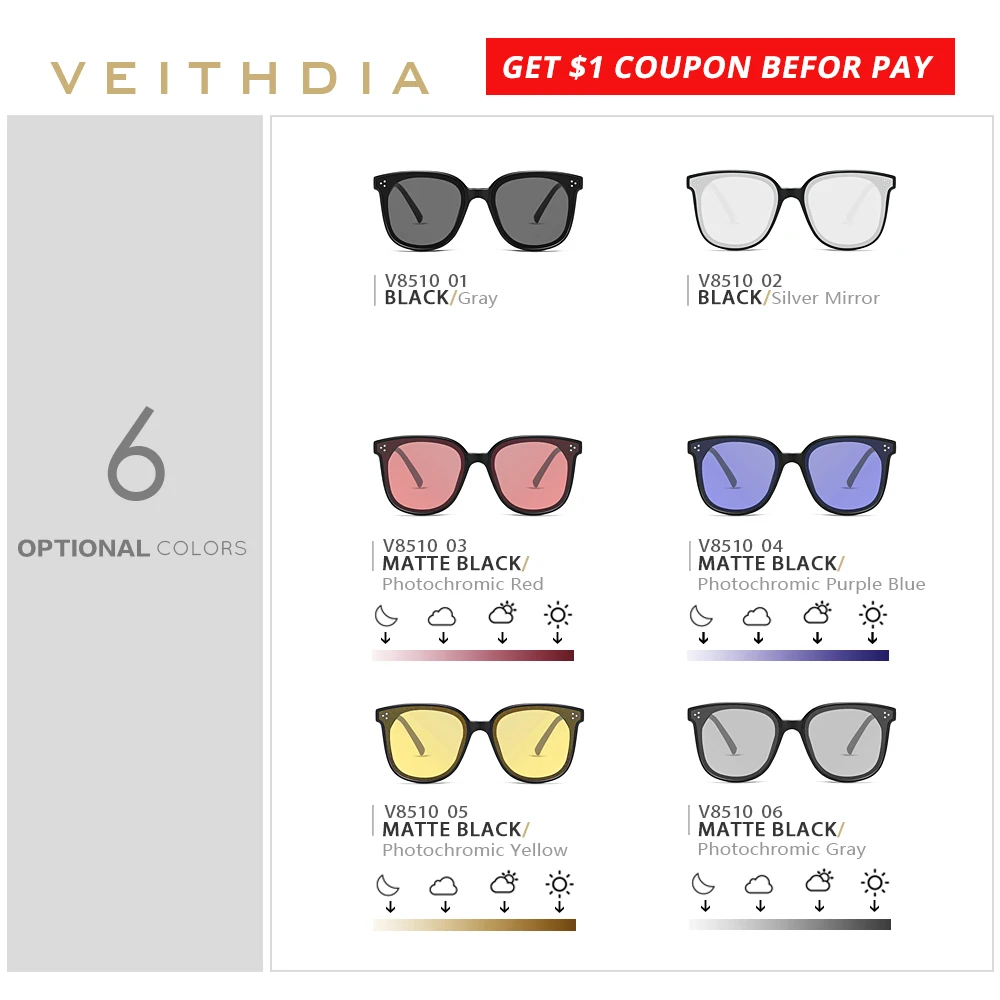 Бренд VEITHDIA винтажные дизайнерские солнцезащитные очки унисекс поляризационные