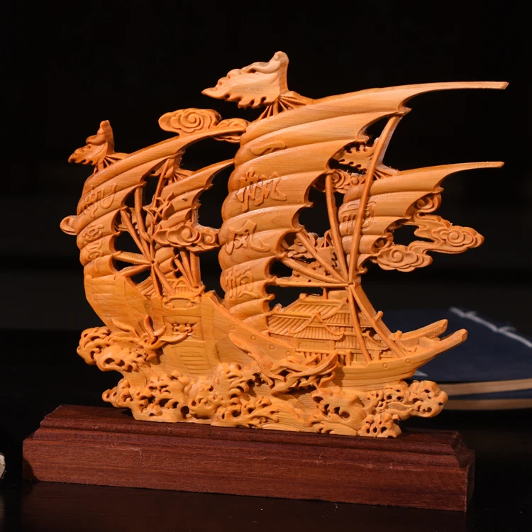 21 см парусная лодка деревянные статуи двухсторонняя резная полая скульптура