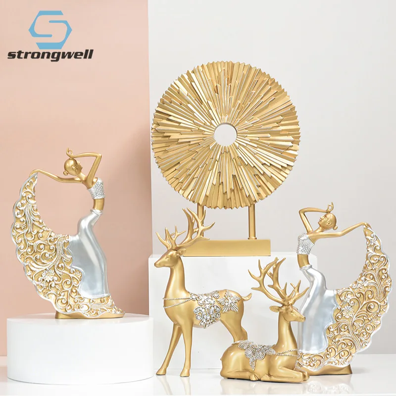 Strongwell Роскошные статуэтки золотого цвета наборы статуэток из смолы ремесла ТВ