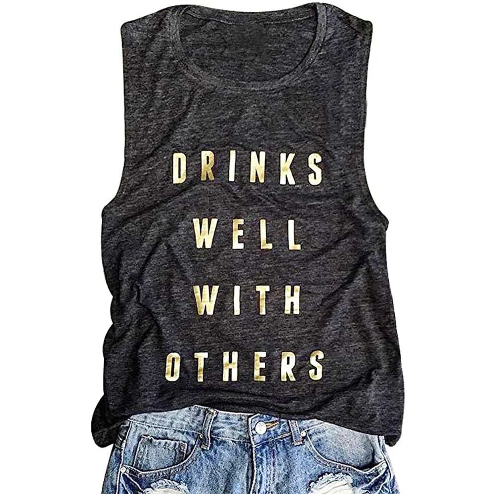 

Popular Women's Vest European and American Fun Letter Print Round Neck Sleeveless T-shirt