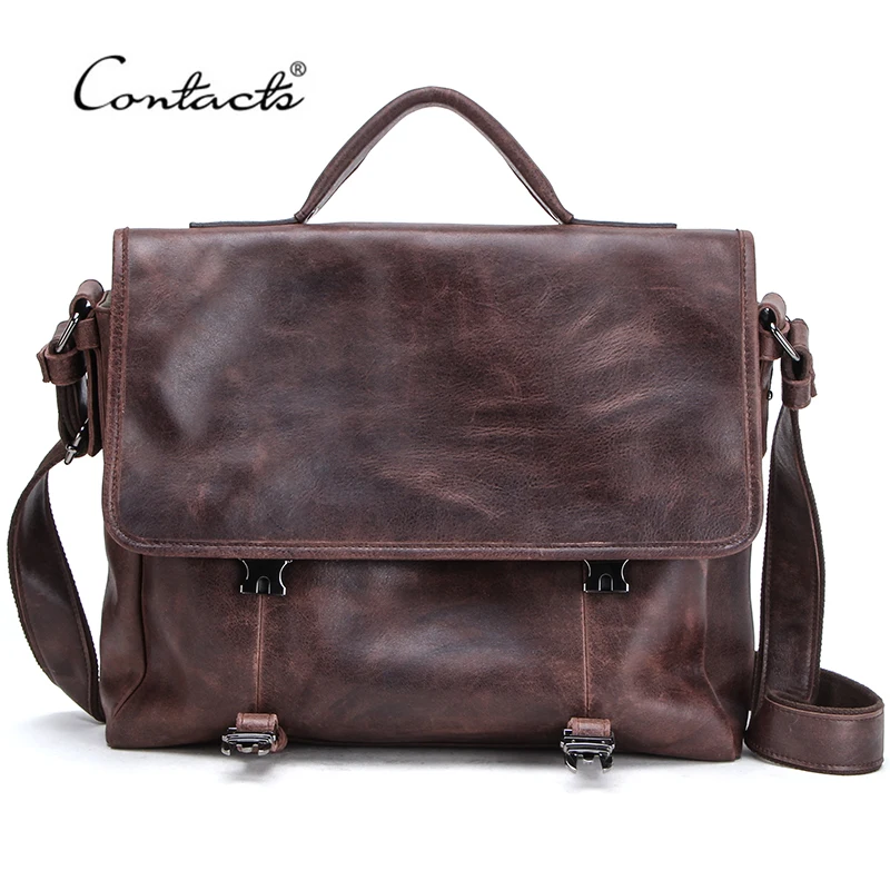 CONTACT'S Casual Men Bag Genuine Leather Briefcase Male Business Laptop Bags High Quality Messenger Bag Tote Handbags Bandolera