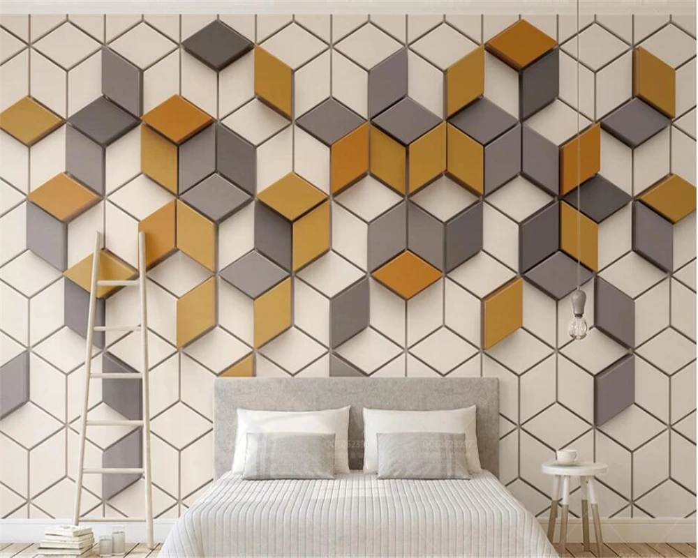 

beibehang Custom mural 3d обои solid geometric quadrilateral wood grain mural ginger yellow mosaic mosaic decoration wallpaper