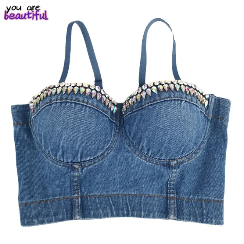 

Metal Chain Rhinestone Tank Top With Built In Bra Cropped Sexy 2022 Women Corset To Wear Out Party Nightclub Camis Female