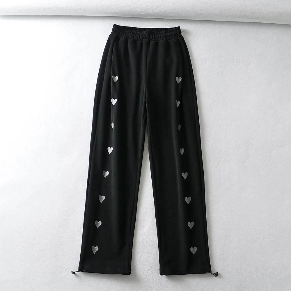 

Spring and Autumn New Women's pants high waist elastic waist love embroidery band casual pants