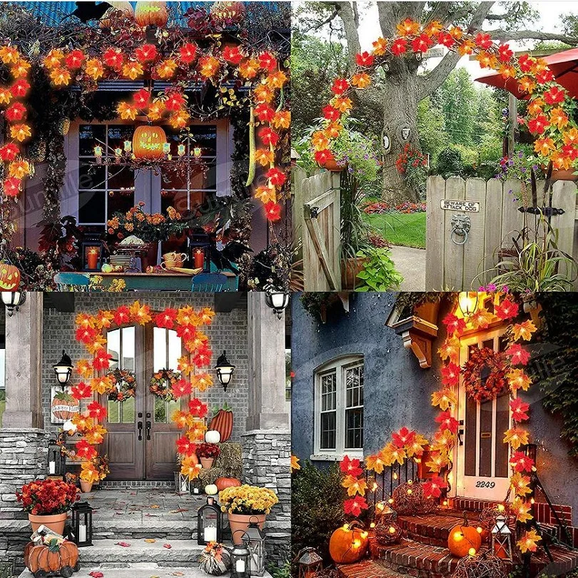 Праздничное украшение светодиодная гирлянда искусственное растение кленовый