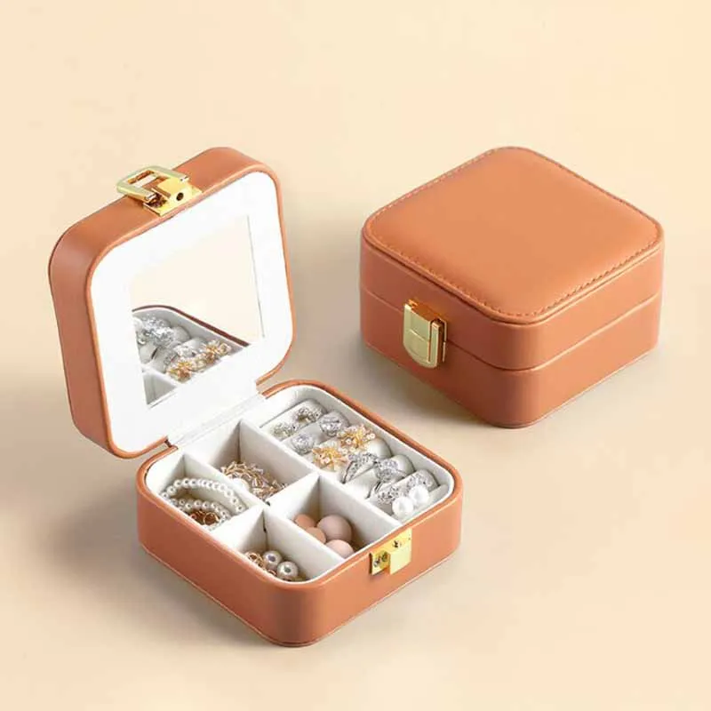 

1pcs 9.5x9.5x5cm Women Jewelry gift Box High Capacity Necklace Earrings Rings Jewelry Storage Box Portable Travel Case Casket