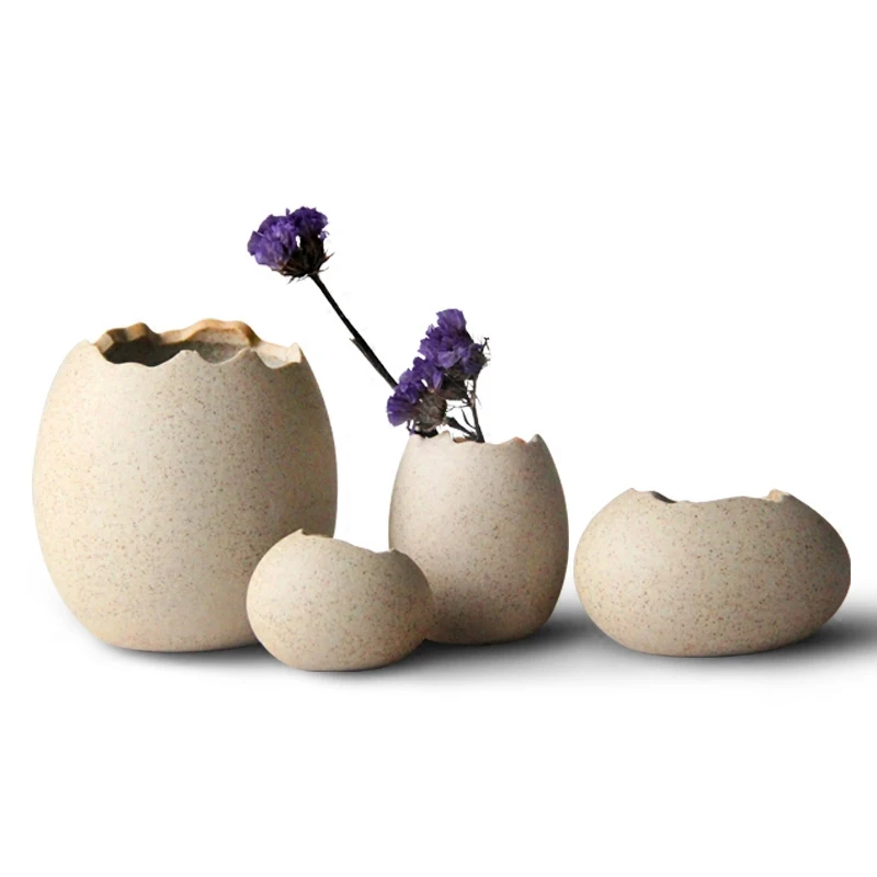 Creative Eggshell stoneware vase ceramic flower pastoral style personality hydroponic small pebbles ornament decor | Дом и сад
