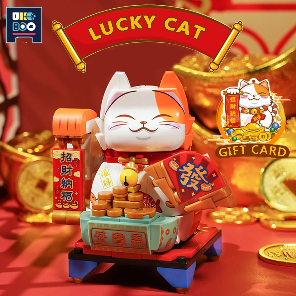 

245PCS Lucky Fortune Cat Building Blocks Bell Money Maneki Neko Cute Animal 3D Model DIY Bricks Toys for Children Gift
