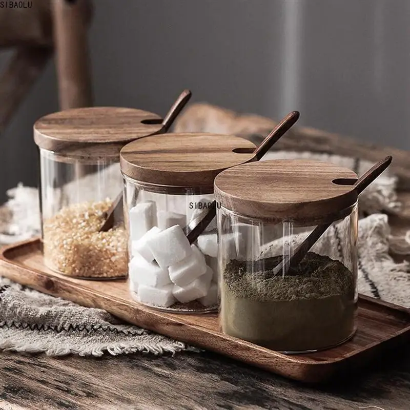 

Kitchen Seasoning Jar Glass Spice Container Salt Jars Condiment Pot With Lid And Spoon Kitchen Storage Jar 1pc
