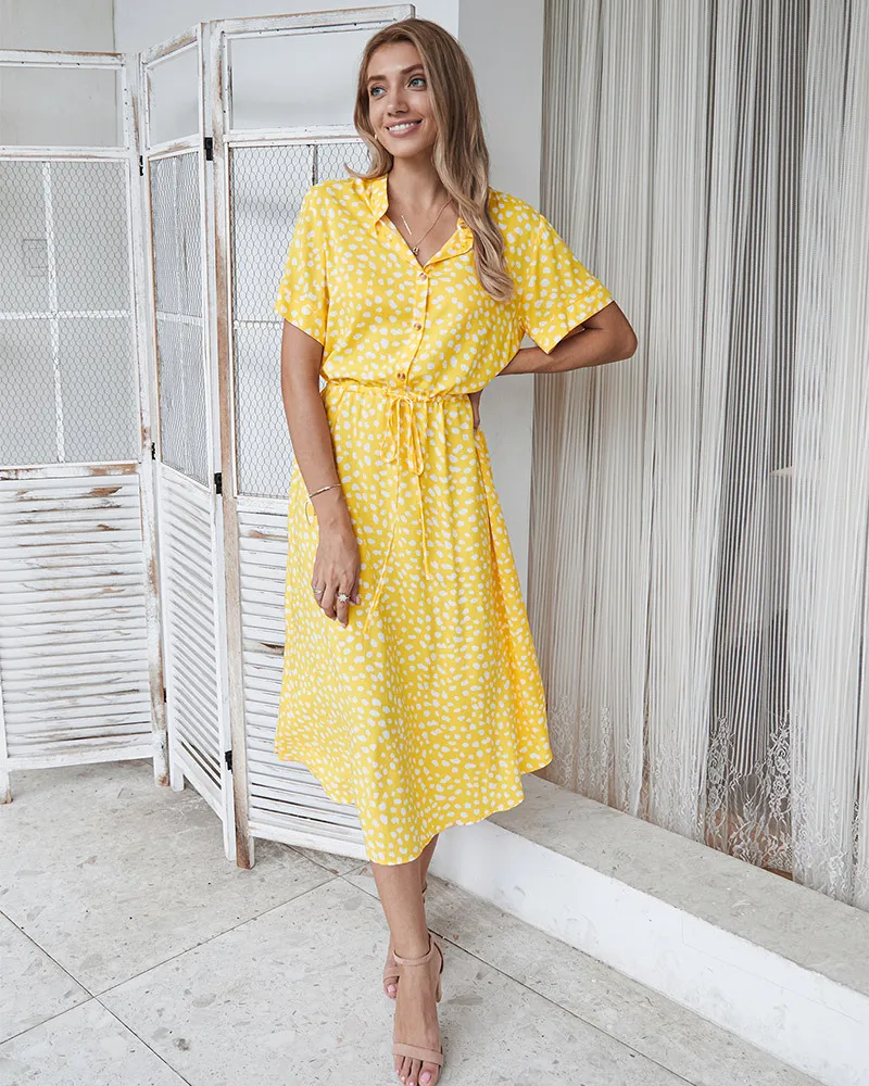 

2020 Fashion Ladies Bohemian Leopard Print Shirt Dress Women Casual Holiday Summer Dress Female A-line Loose Women Beach Dress