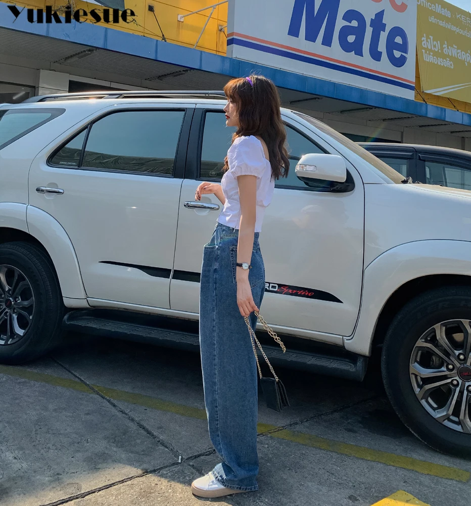 streetwear high waist women's fashion jeans woman girls women wide leg pants trousers female jean femme denim bagge mom | Женская