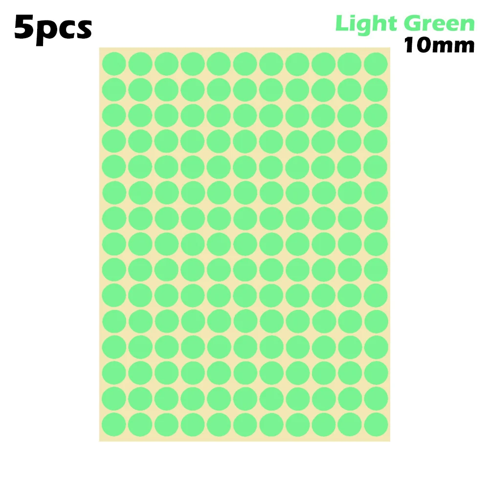 10mm-light green 5 листов 10 мм/19 мм Цветные точечные наклейки круглые точечные круги уплотнительная бумага клеящиеся этикетки Упаковка Этикетки вечерние украшения - Цвет: 10mm-light green
