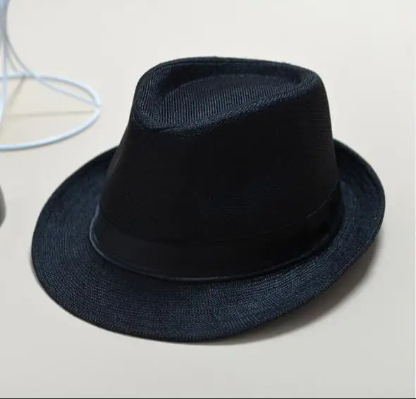 Black Unisex Straw Fedora Sun Hat Panama Trilby Crushable Mens Lady Foldable Travel With Black Belt Hot Sales Cap Dropshipping - Color: Black