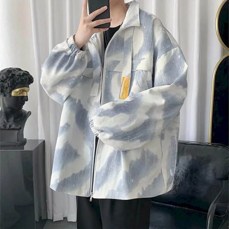 

Men's women's tie-dye jacket stand-up collar trend Oversize plus size loose lazy all-match gown spring autumn Fresh cool jacket