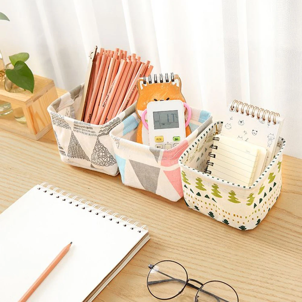 Foldable Desktop Storage Basket Cute Printing Cosmetics Container Sundries Box Small Space-Saving | Дом и сад