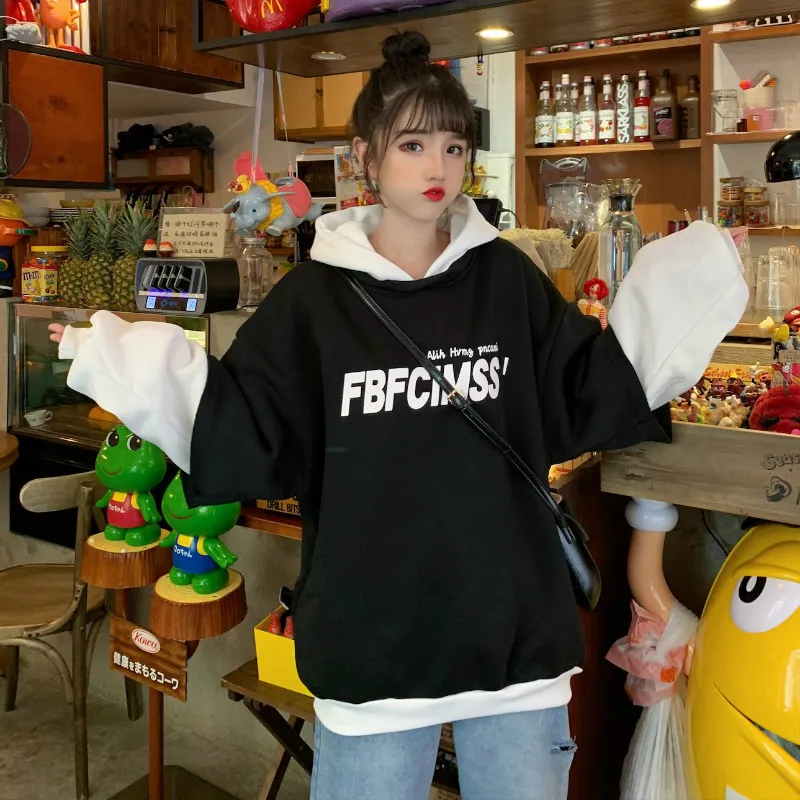 Женская свободная толстовка с длинным рукавом корейский пуловер буквенным