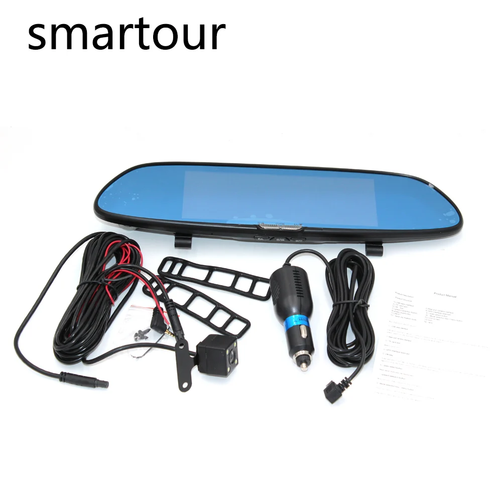 Smartour автомобиля 7 дюймов автомобиля зеркало заднего вида Автомобильный видеорегистратор с двойным объективом HD ночное видение сенсорный экран 1080P камера заднего вида видеорегистратор