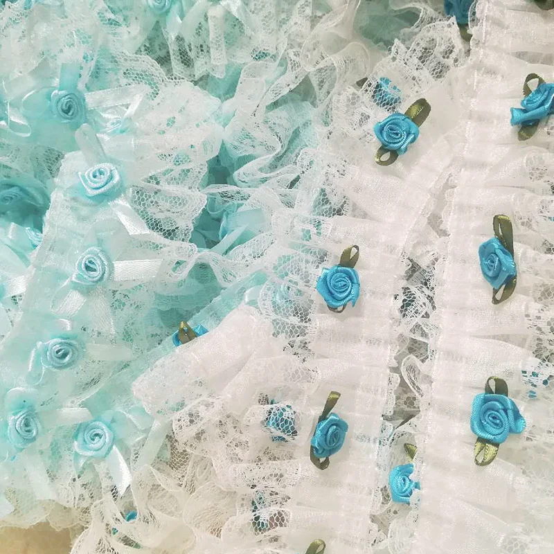 

1Yard Gold Lace Fabric Rose Guipure Lace Fabric Decoration Laces Silver Ribbon 4.8cm Bow Flower Party Dress Sewing Trimming RG21