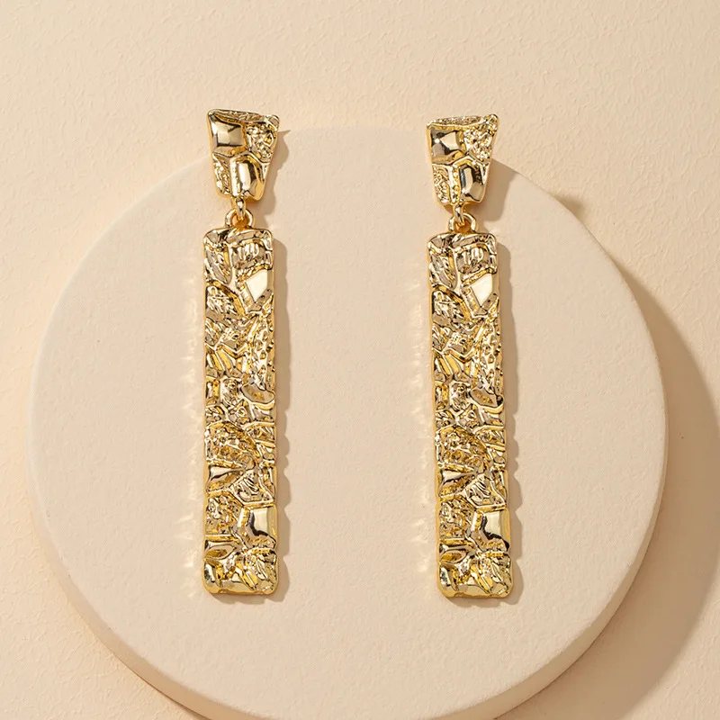 

MOFLO Trendy Simple Style 18K Gold Plated Stick Dangle Stud Earring Temperament Solid Bar Drop Stud Earring For Women