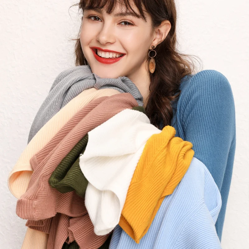 2019 New V-neck Slim High Elastic Pullover Women's Knit Sweater Solid Color Fashion Autumn Winter Thin Section Soft Sexy | Женская