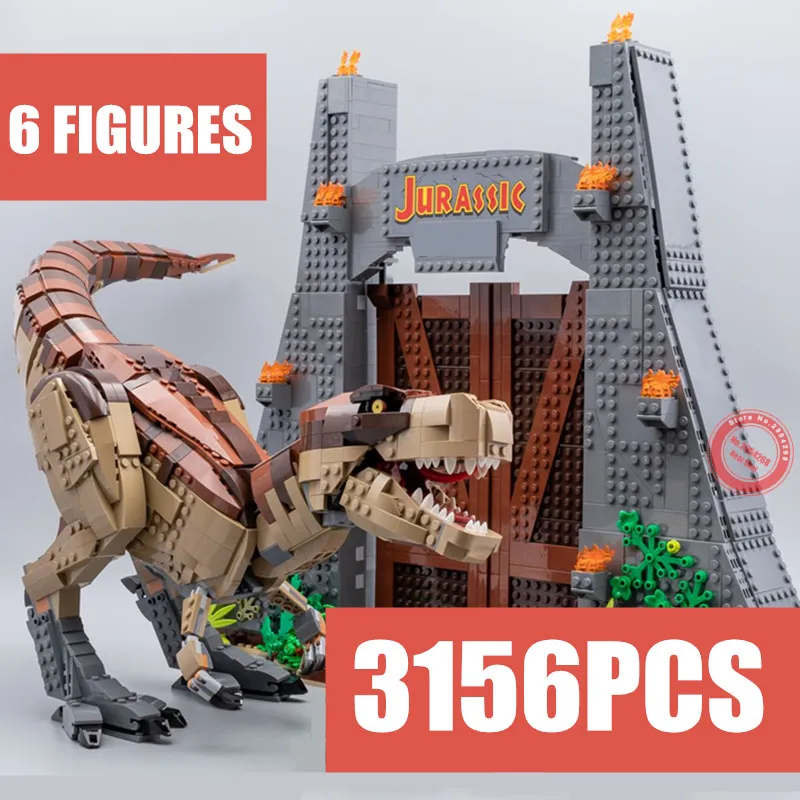 

New 3156PCS Jurassic Series World T.REX RAMPAGE Dragon Park Dinosaur City 75936 Building Blocks Figures Bricks Toys Kid Gift
