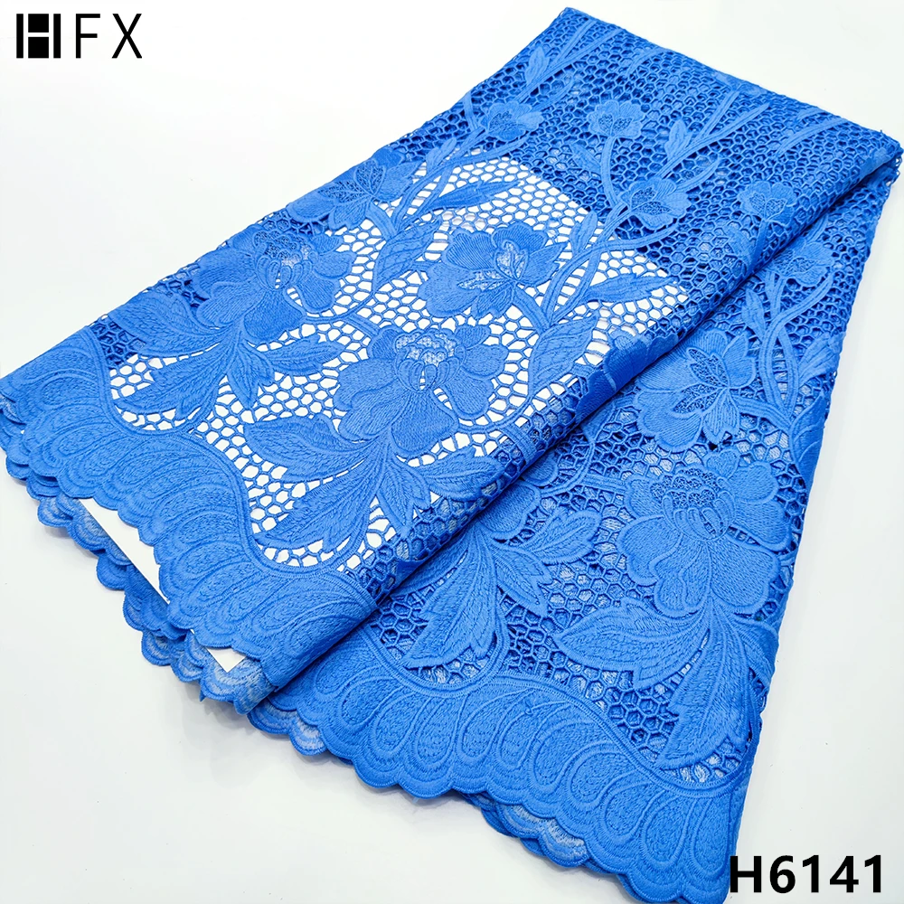 

HFX, новинка 2022, вышитая кружевная ткань, заводская цена, Африканский Небесно-Голубой гипюр, кружевная ткань для вечерние ринки/свадебного пл...