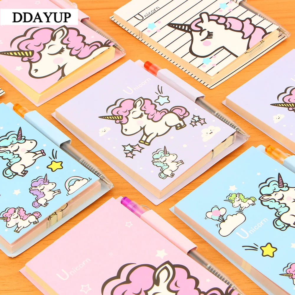 Kawaii Единорог портативный блокнот с ручкой для студентов бумажные канцелярские