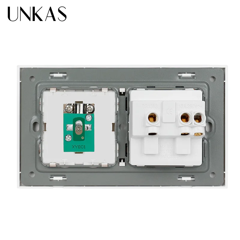 UNKAS 146 mm * 86 Wall Socket Stainless Steel Brushed Panel UK Standard Socket+Female TV Jack Double Outlet | Обустройство дома