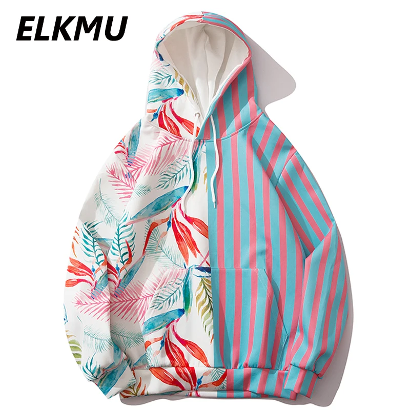 Толстовка ELKMU мужская с цветным блочным принтом уличная одежда в стиле Харадзюку