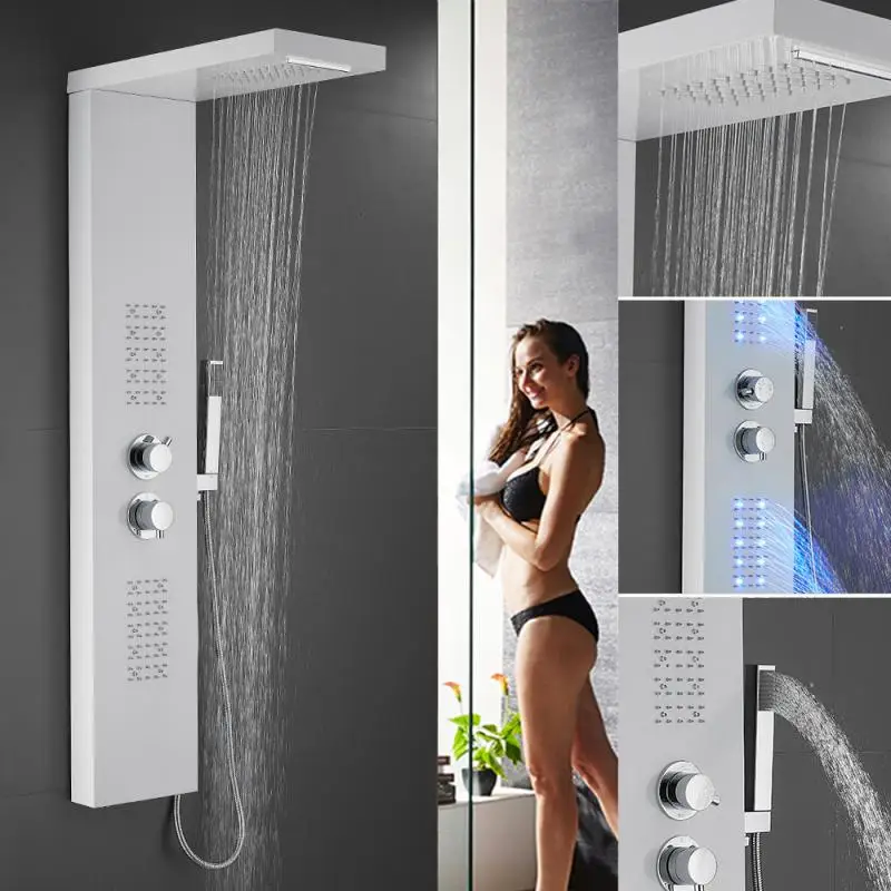 Kopen 22*45*125Cm Led Licht Douche Panel Waterval Rain Douchekraan Set Bad Douche Kolom Douche Mixer Toren Douche Scherm Nieuwe Hwc