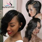 Короткие парики боб Sunnymay 13x4 с боковой челкой, предварительно выщипанные парики из натуральных волос на сетке, 130% Реми, бразильские парики на сетке без клея
