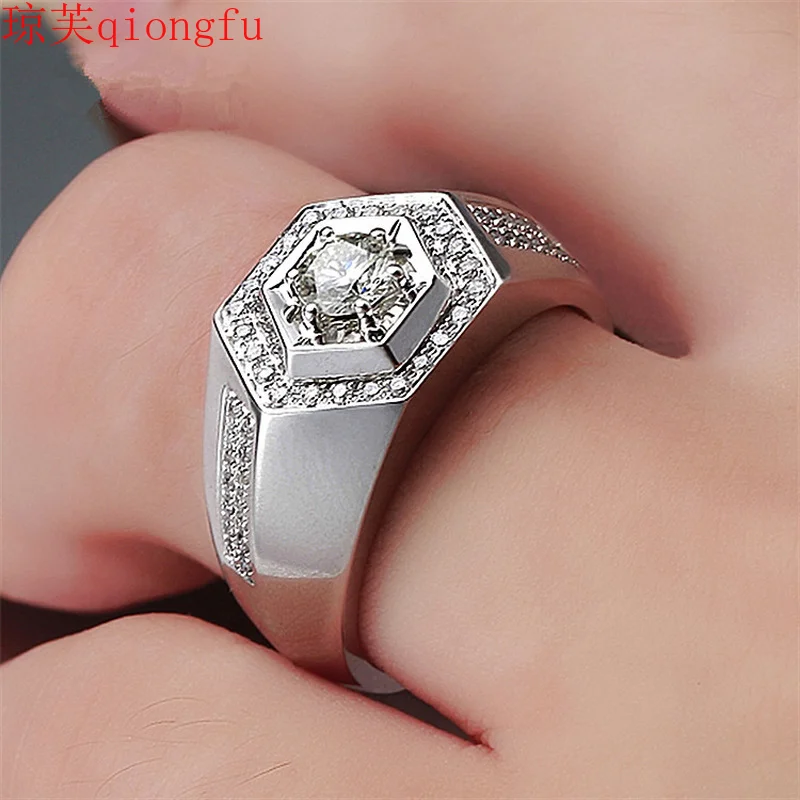 

Qiongfu Korean version of electroplating platinum men's diamond ring jewelry electroplating 8k gold jazz ring ring men