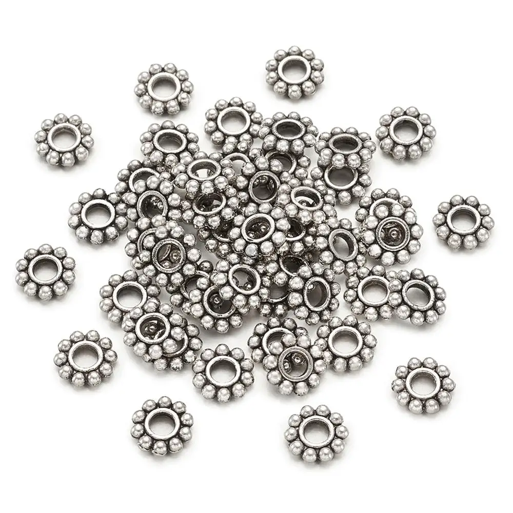 

50 шт. 6,5x1,5 мм Тибетский Стиль бусины-вставки из сплава цветок Ретро для самостоятельного изготовления ювелирных изделий браслет ожерелье Фу...