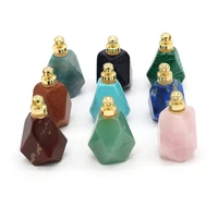 natural stone faceted perfume bottle pendant crystal agat essential oil diffuser charms for jewelry making diy necklace 25x37mm