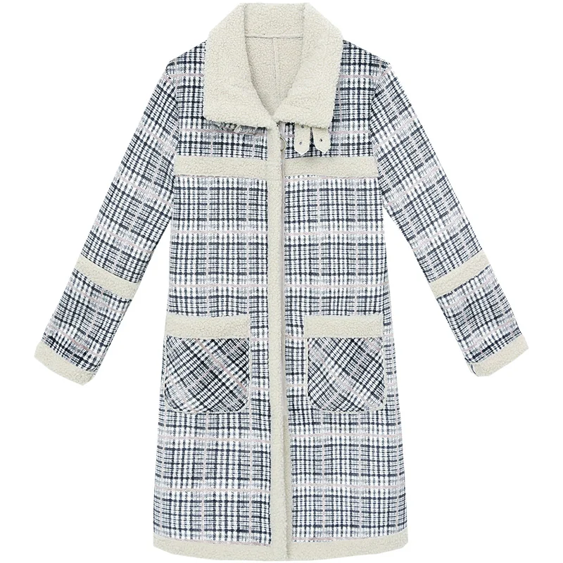 2019 Розовый Ретро Тонкий Хаундстут пальто осень и зима плюс бархат утолщение