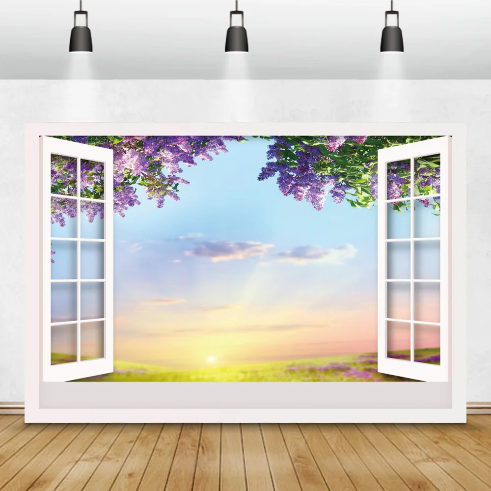 

Модель окна закат природный пейзаж фон для фотосъемки весенние цветы синее небо постер декор комнаты интерьер фотографические фоны
