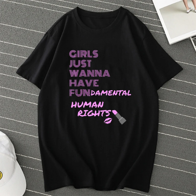 

Grappige Meisjes Gewoon Wilt Hebben Fundamentele Mensenrechten T Shirt Vrouwen Korte Mouw O-hals Harajuku Grafische Tees Shirt G