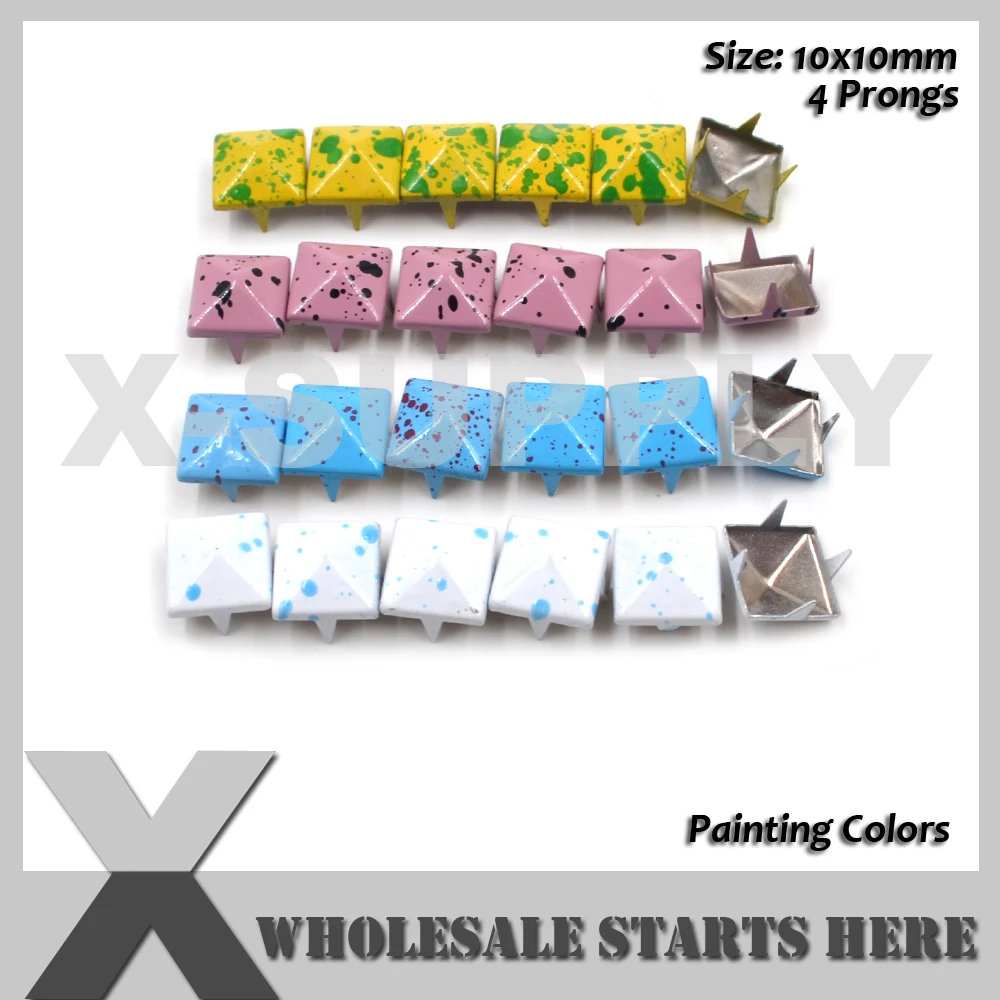 10x10mm Painted Colored Pyramid Prong Studs For Bag,Purse,Handbag,Bags,Shoes,Leather Crafts