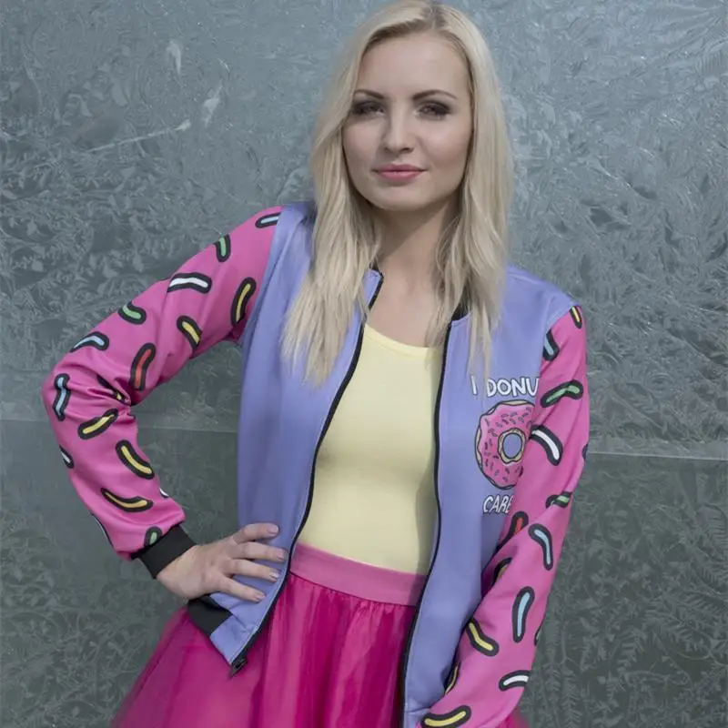 Осенне-зимняя женская куртка-бомбер с 3D принтом пончиков верхняя одежда длинным